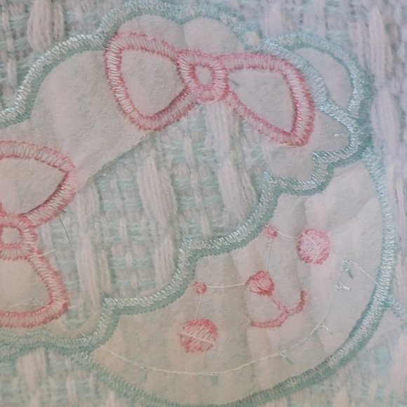 Vintage Baby Kisses Acrylic Made in Japan Baby Blanket Fringe Sheep Lamb Check - Picture 10 of 16